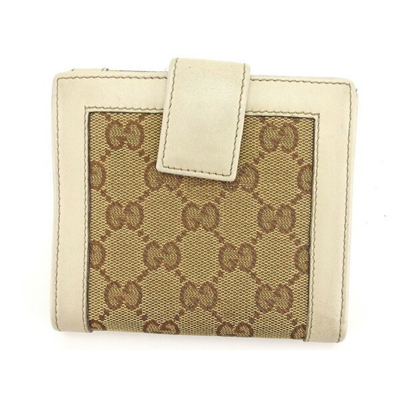 Gucci Bifold Accessory Canvas Beige White Leather Wallet GG - Picture 1 of 6